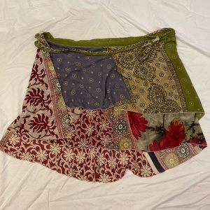 Boho multi-patterned tiered wrap skirt